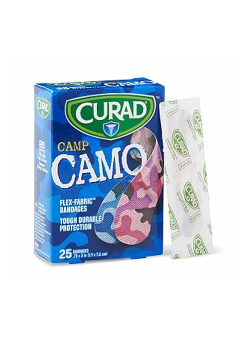 CURAD Flex-Fabric Adhesive Bandages for First Aid, Camp Camo, 3/4 x 3 Inches, 25 Count
