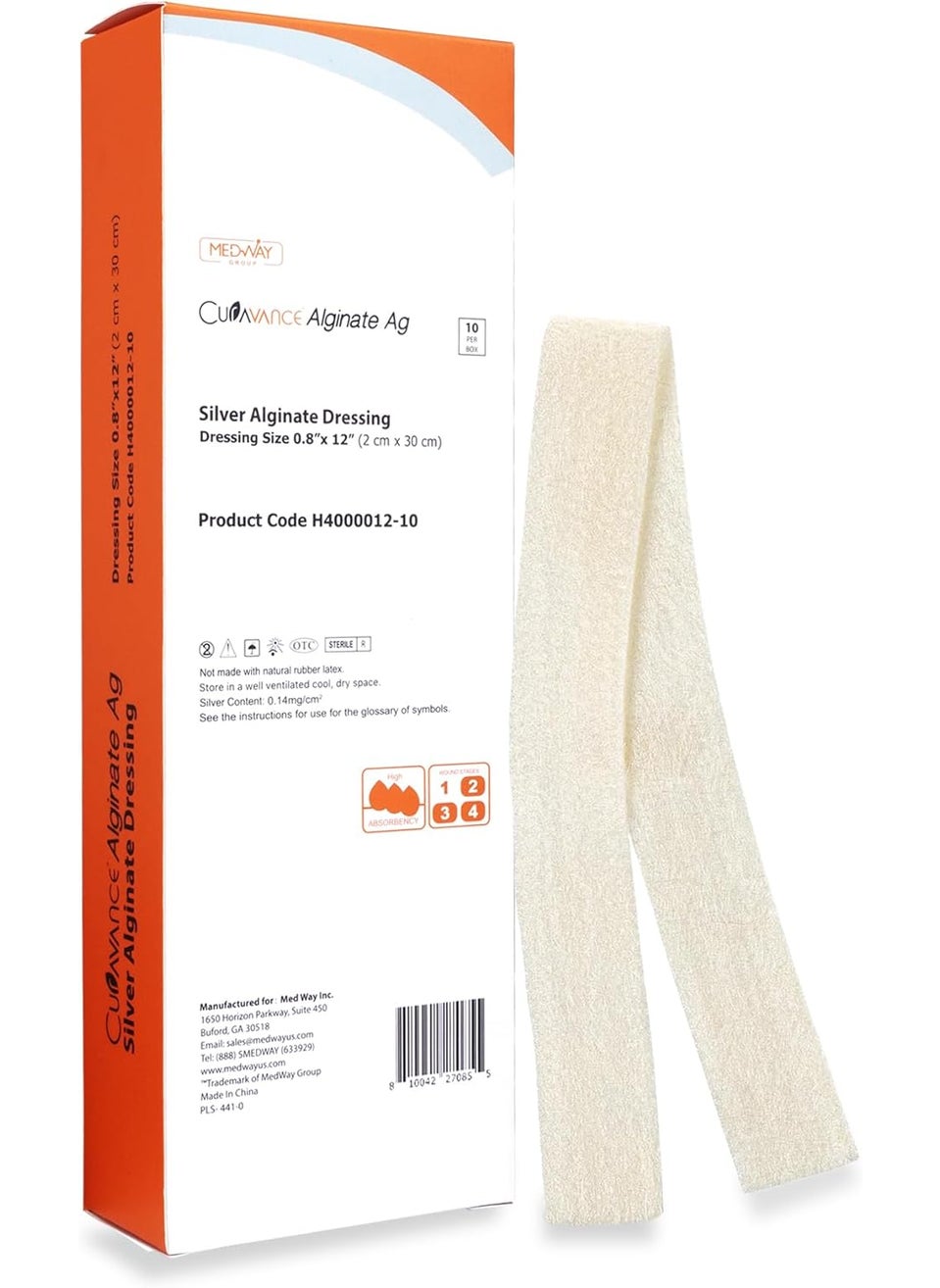 MedVance Silver Calcium Alginate Ag Sterile Highly Absorbent Antibacterial Dressing, (0.8