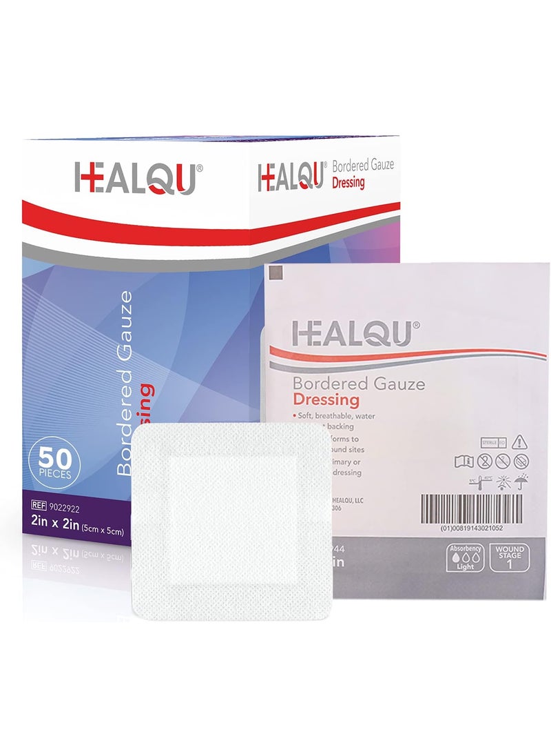 HEALQU Bordered Gauze Island Dressing - 50 Count, 2