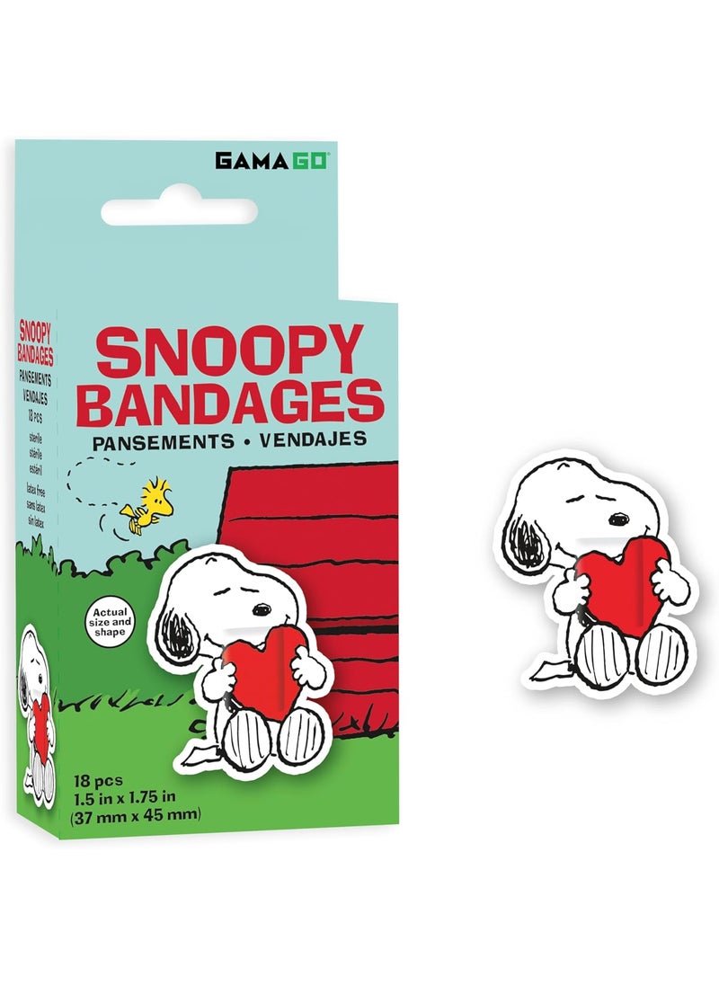 GAMAGO Peanuts Snoopy Adhesive Bandages - Set of 18 Individually Wrapped Self Adhesive Bandages - Sterile, Latex-Free & Easily Removable - Funny Gift & First Aid Addition