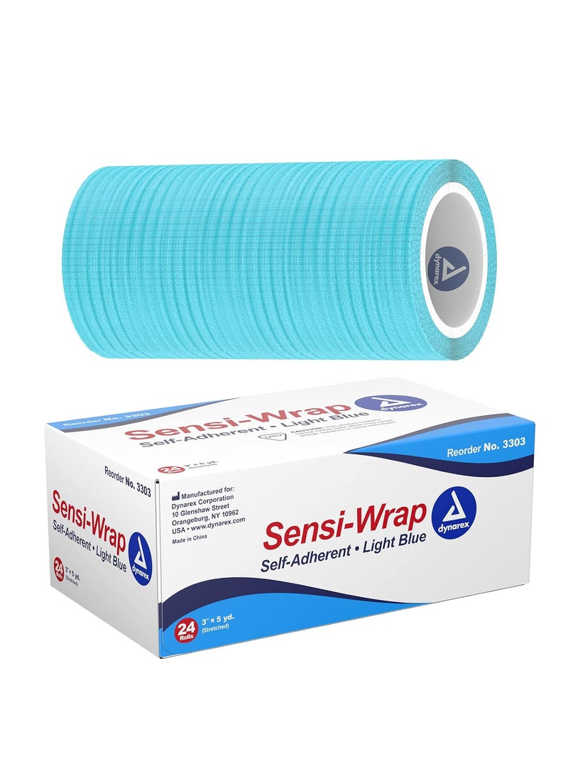 Dynarex 3303 Sensi-Wrap Self-Adherent Bandage Roll, Light Blue, 3
