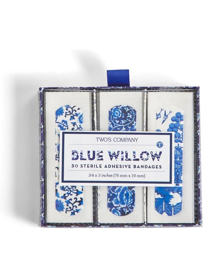 Two's Company 53560 Blue Willow Bandages in Gift Box,30 Pieces,3-inch Length,Plastic,White