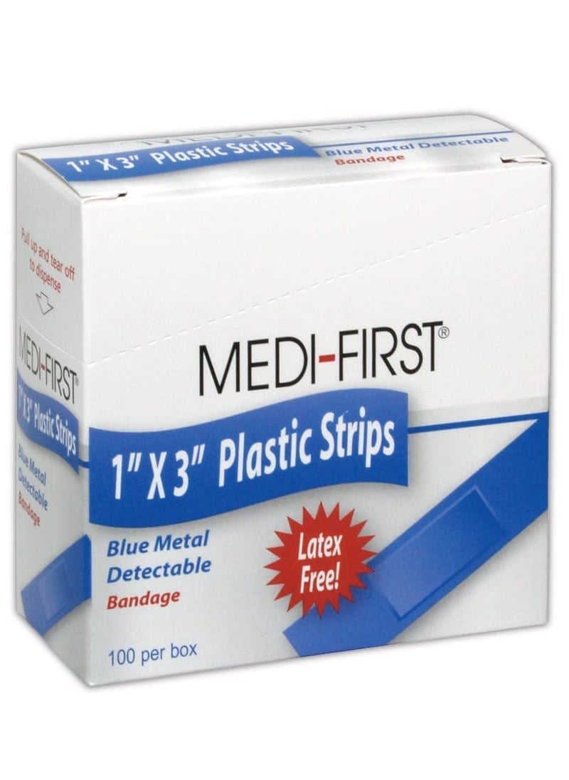 MAGID MP67133 Medi-First Blue 1' x 3' Metal Detectable Plastic Bandages, 1' x 3', Flesh, 1' x 3' (Box of 100)