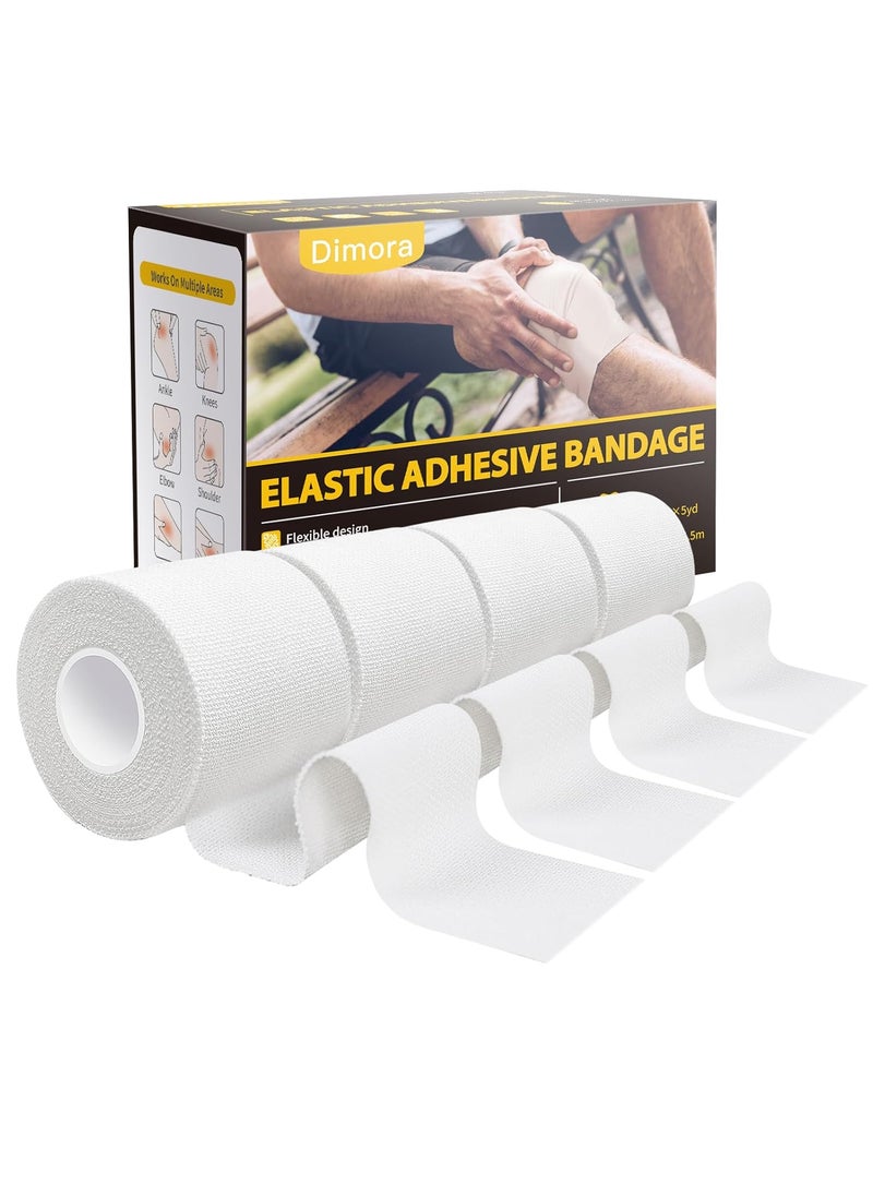 Dimora 4-Pack Elastic Adhesive Bandage Tape - Durable Elastic Tape for Joints Support and First Aid Kit, No Sticky Residue, Strong Bandage Wraps for a Pained and Tender Joint