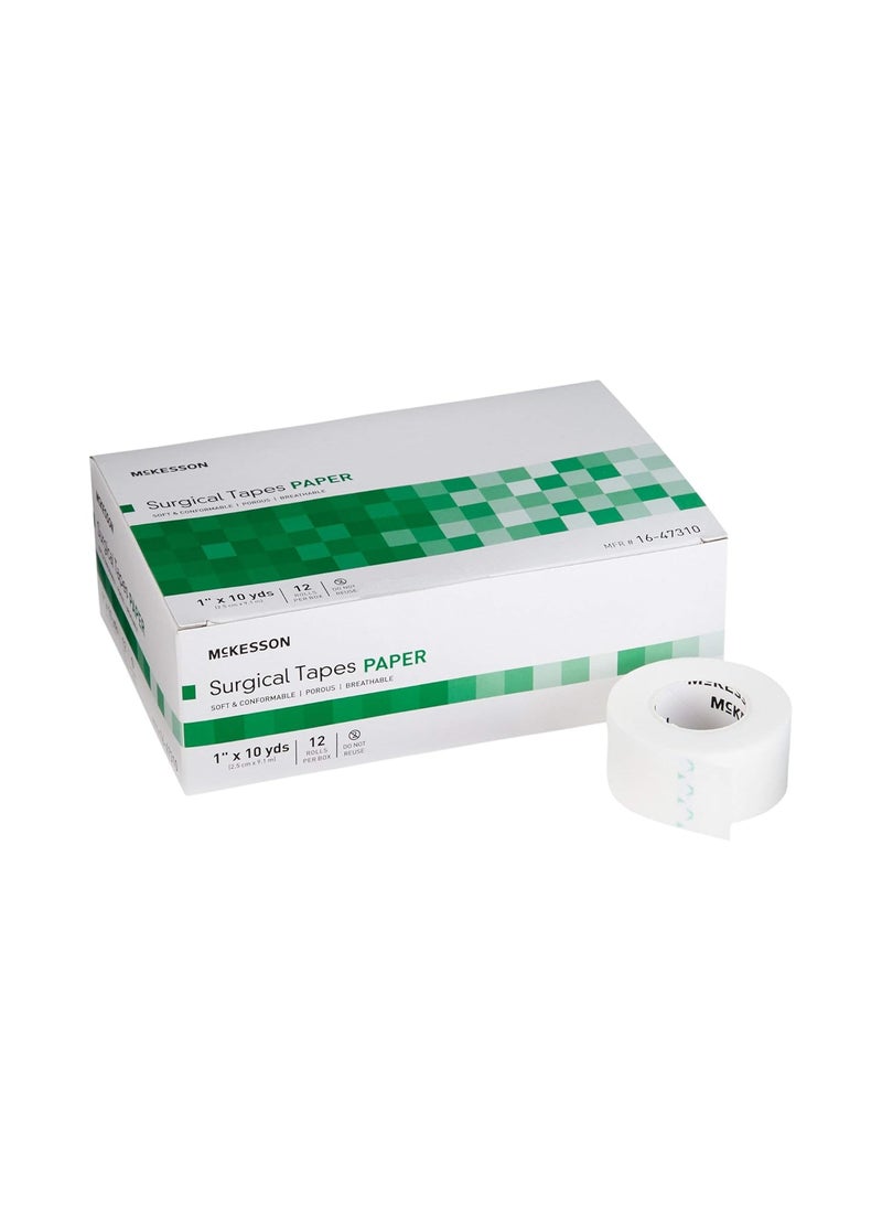 McKesson Surgical Tape, Non-Sterile, Air Permeable Paper, 1 in x 10 yd, 12 Count