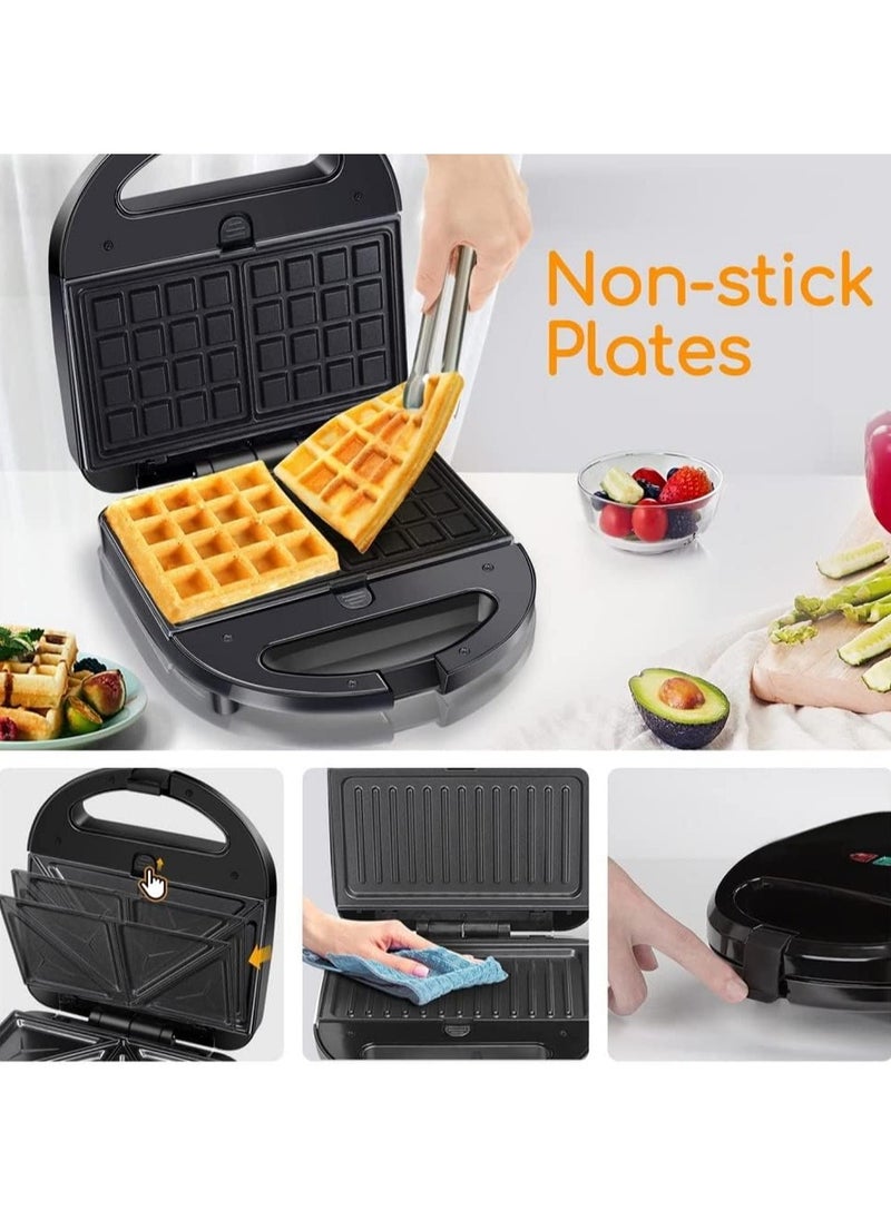 Sokany 6-in-1 Sandwich, Grill, Waffle, Donut, Nutty & Shell Maker – 750W Non-Stick Snack Machine with Detachable Plates (SK-908, Black/Silver)