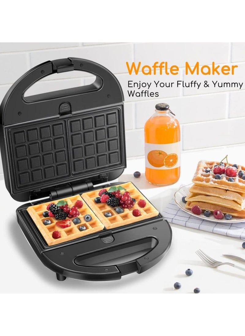 Sokany 6-in-1 Sandwich, Grill, Waffle, Donut, Nutty & Shell Maker – 750W Non-Stick Snack Machine with Detachable Plates (SK-908, Black/Silver)