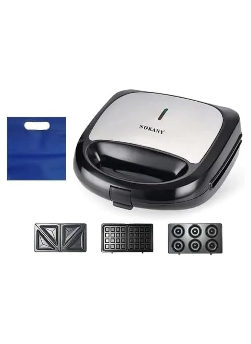 Sokany SK-902 Multi-Function Breakfast Maker – Sandwich, Waffle & Grill, 750W, Compact Design