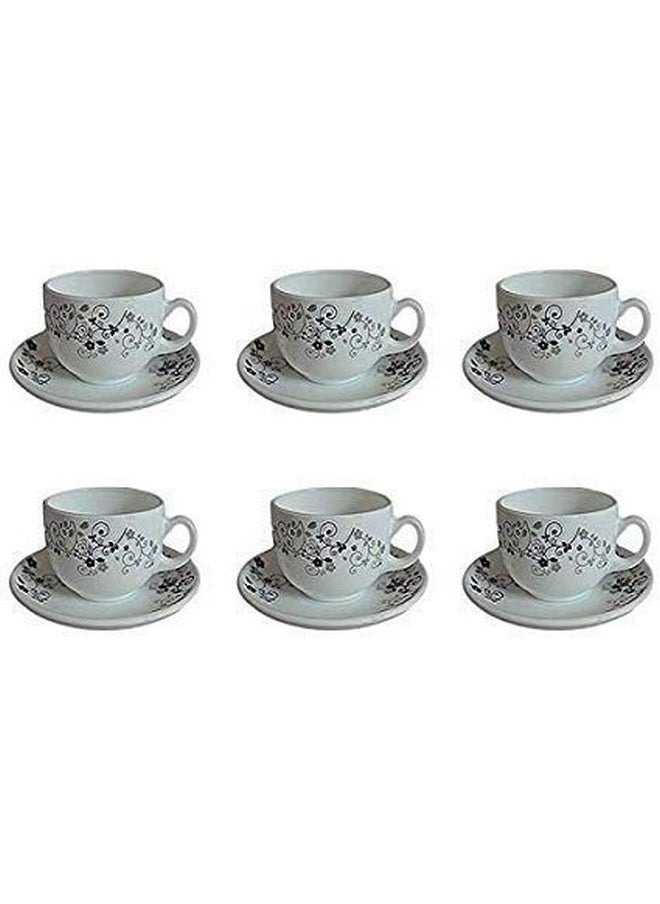 La Opala Diva, Opal Glass Crockery | Cup & Saucer Iris Regular, Set of 12 | Mystrio Black, 160 ml | for Tea & Coffee | Microwave Safe | 100% Vegetarian | Extra Strong | Super Light | Super White