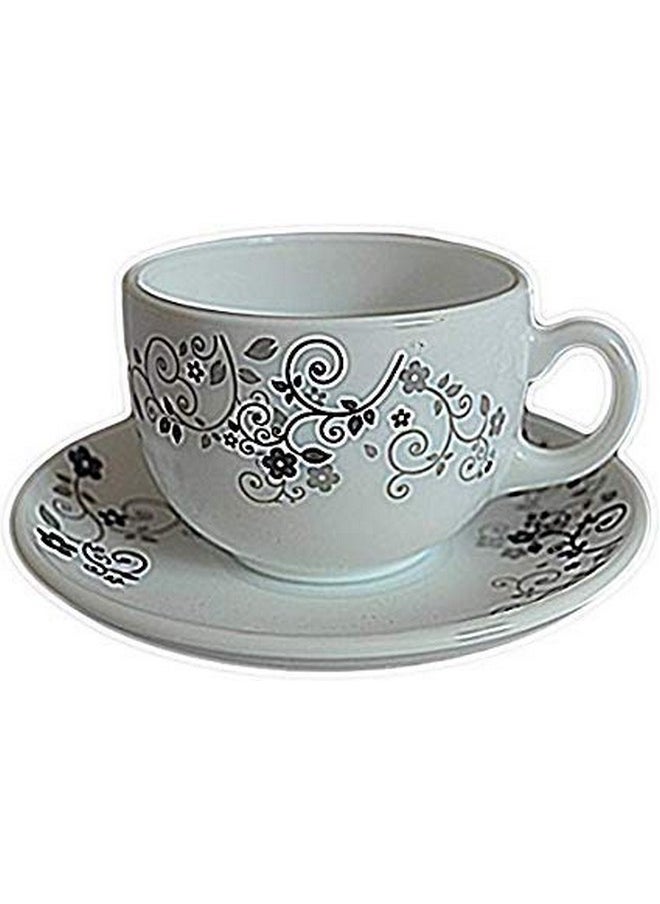La Opala Diva, Opal Glass Crockery | Cup & Saucer Iris Regular, Set of 12 | Mystrio Black, 160 ml | for Tea & Coffee | Microwave Safe | 100% Vegetarian | Extra Strong | Super Light | Super White