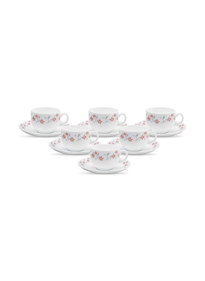 La Opala Diva, Opal Glass Crockery | Cup & Saucer Iris Regular, Set of 12 | Grace Red, 160 ml | for Tea & Coffee | Microwave Safe | 100% Vegetarian | Extra Strong | Super Light | Super White