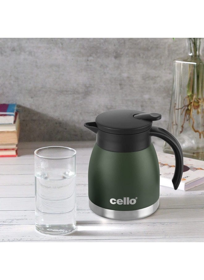 Cello Duro Pot | Hot and Cold Flask | Vacuum Insulated Teapot | Durable DTP Coating |Vacuum Insulated Bottle for Travel, Home, Office, School | 600ml, Green