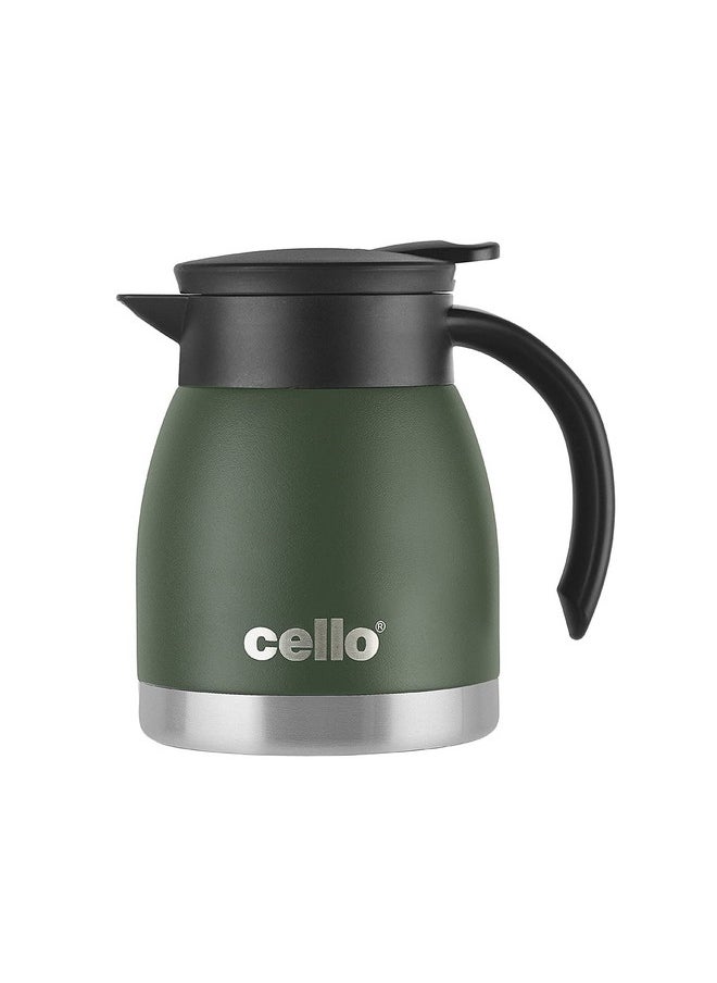 Cello Duro Pot | Hot and Cold Flask | Vacuum Insulated Teapot | Durable DTP Coating |Vacuum Insulated Bottle for Travel, Home, Office, School | 600ml, Green