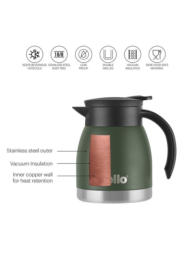 Cello Duro Pot | Hot and Cold Flask | Vacuum Insulated Teapot | Durable DTP Coating |Vacuum Insulated Bottle for Travel, Home, Office, School | 600ml, Green