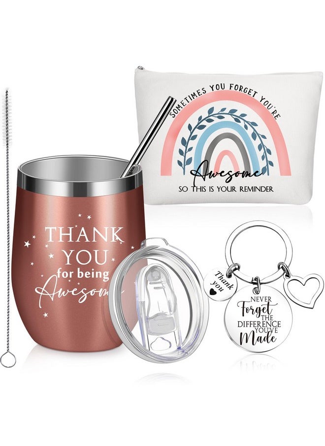 Sieral Thank You Gifts for Women Christmas Employee Appreciation Gifts Thank You for Being Awesome 12oz Stainless Steel Tumbler Keychain Makeup Bag for Team Coworker Staff(Rainbow)