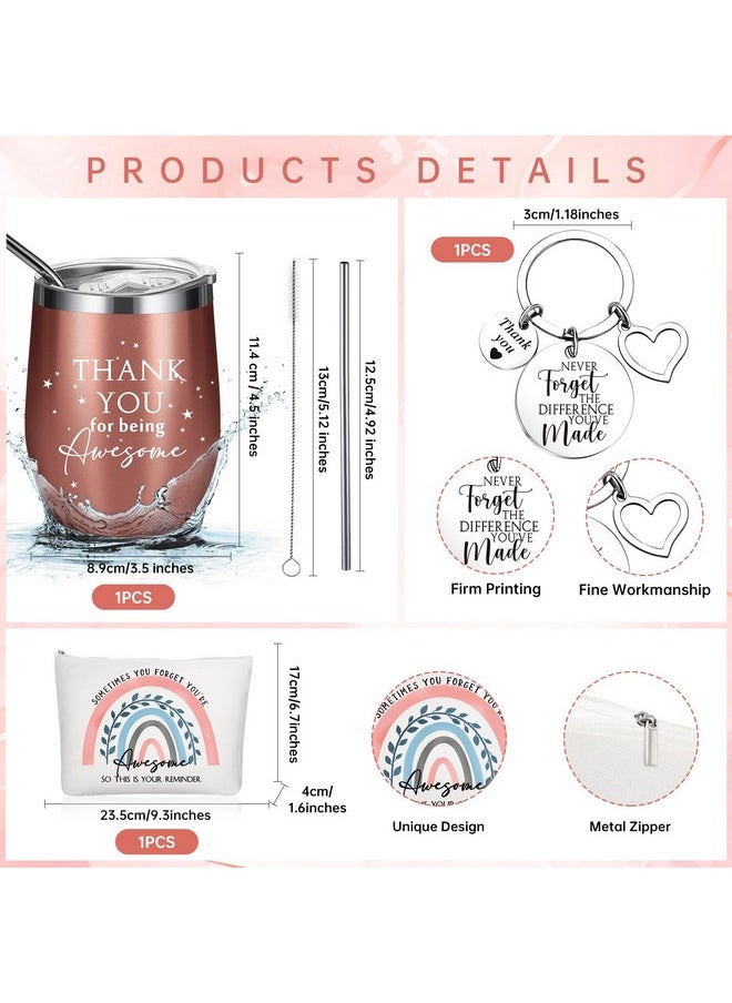 Sieral Thank You Gifts for Women Christmas Employee Appreciation Gifts Thank You for Being Awesome 12oz Stainless Steel Tumbler Keychain Makeup Bag for Team Coworker Staff(Rainbow)