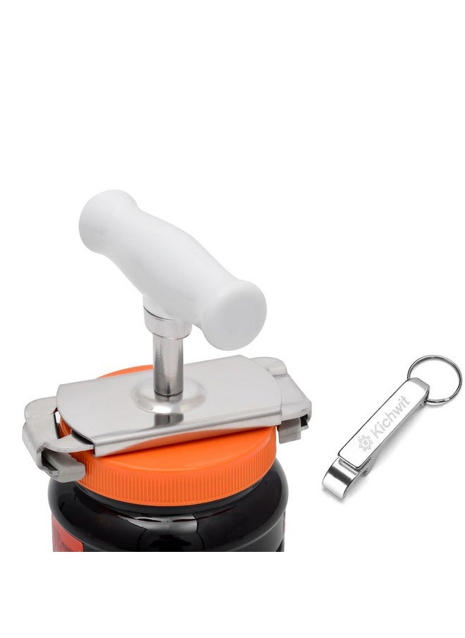Kichwit Metal Jar Opener with Rubber Grippers, Bottle Opener Keychain Included