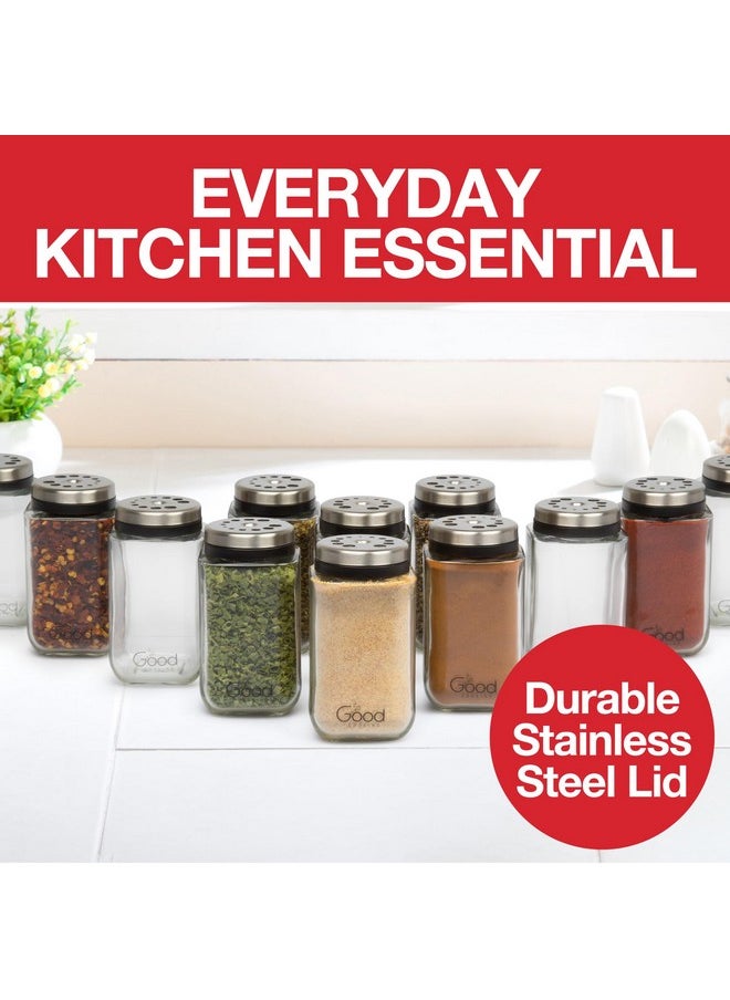 Adjustable Glass Spice Jars (Set of 6) with 6 Pouring Sizes- Stainless Steel Lid/Cap- Square Seasoning Bottle Containers for Minimalist Kitchen Pantry Storage Organization- Fill Shaker w Salt Pepper