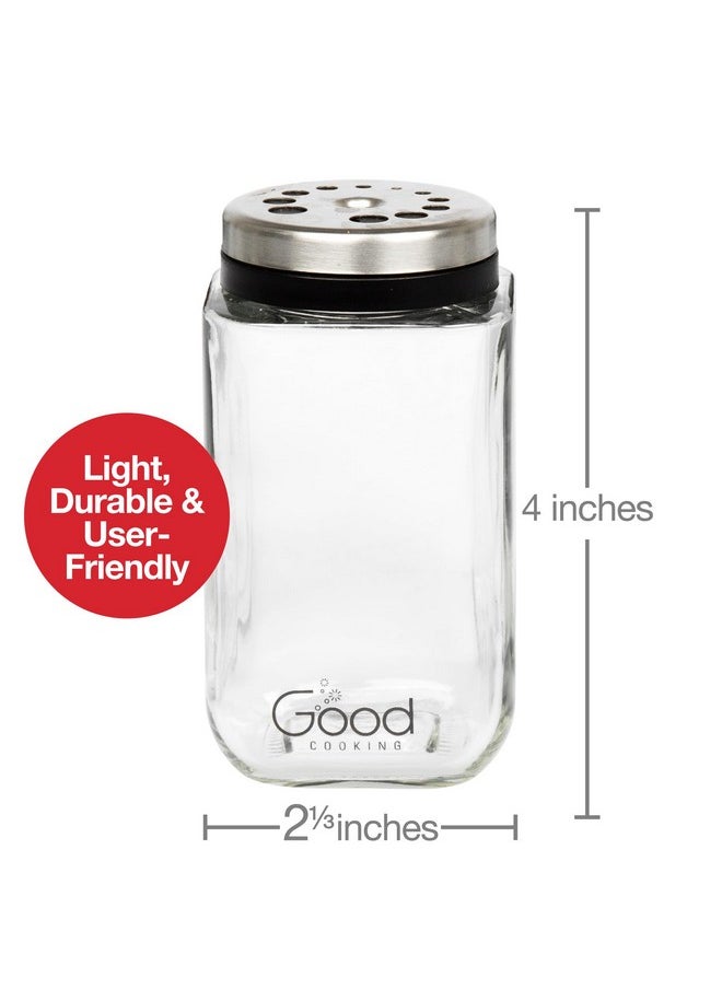 Adjustable Glass Spice Jars (Set of 6) with 6 Pouring Sizes- Stainless Steel Lid/Cap- Square Seasoning Bottle Containers for Minimalist Kitchen Pantry Storage Organization- Fill Shaker w Salt Pepper