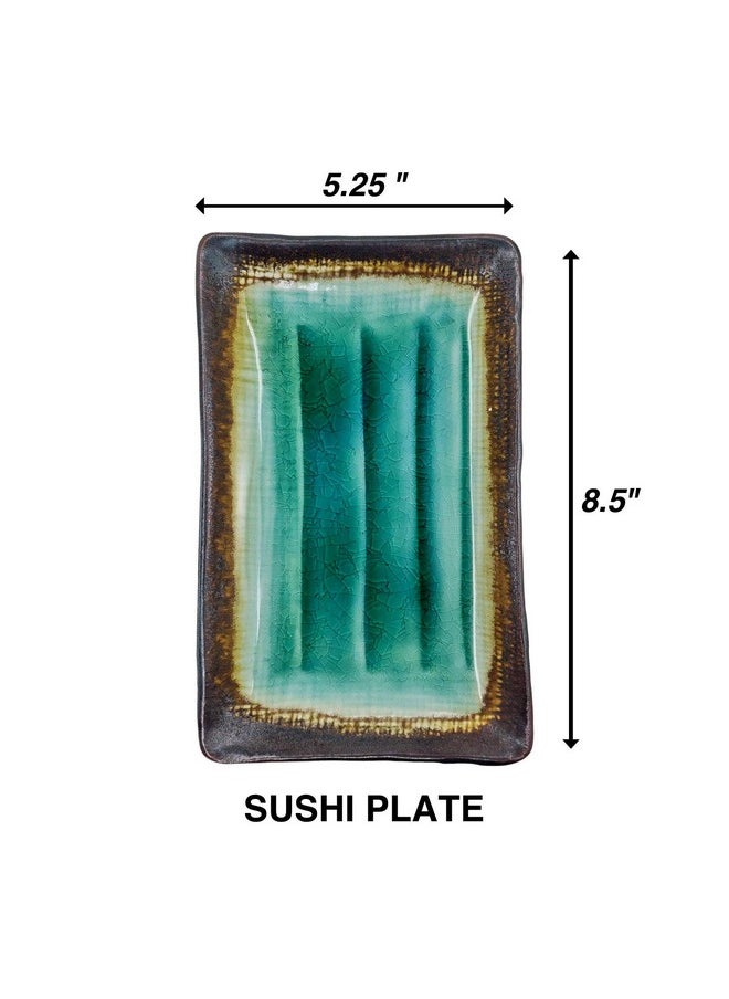 Happy Sales HSST-6CDTQDR 6 PC Japanese Sushi Plate Dinnerware Set Green Ocean, Turquoise