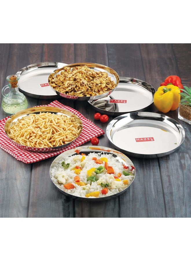 HAZEL Steel Plates for Lunch | 26.8 cm Plates Set Steel for Dinner | Steel Dinner Plates, Set of 6