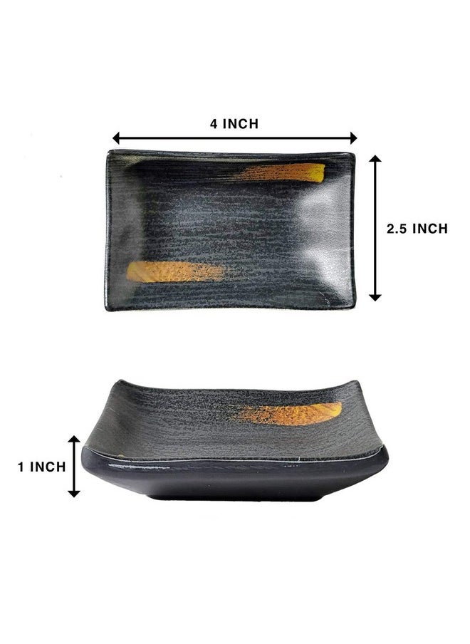 Happy Sales HSMSP-GLDBRU, Japanese Style 6 Piece Perfect Sushi Set for Two Melamine Sushi Plates Sauce Dish and Chopsticks Dinnerware Set, Gold Brush
