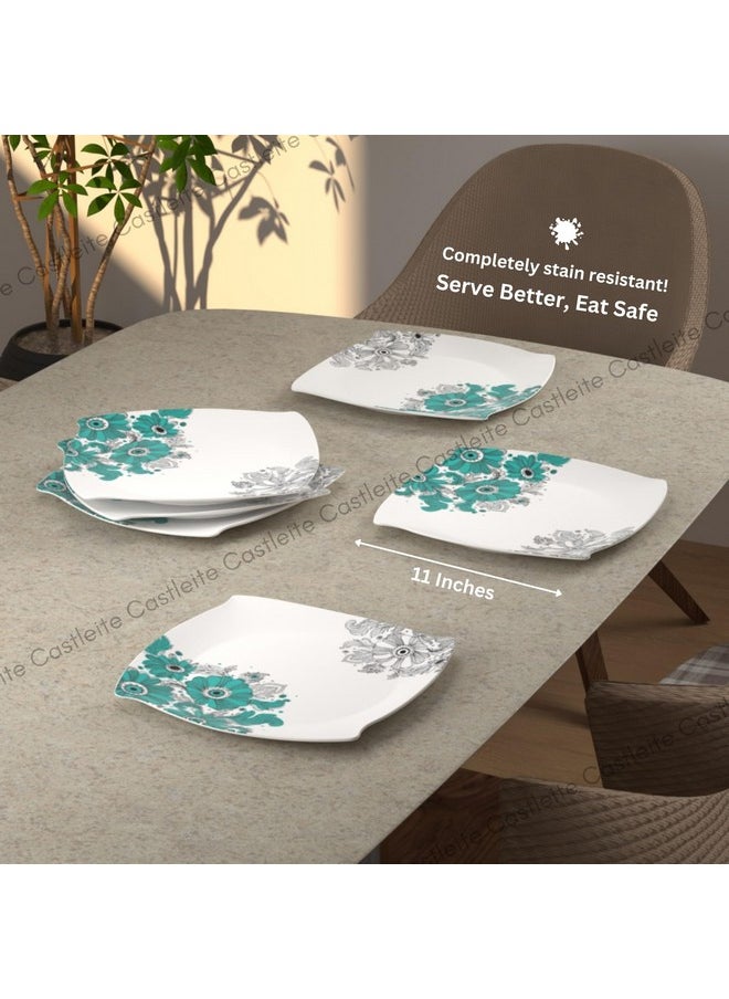 Castleite Marvella Melamine Dinner Plates Set of 6 for Serving - Size - 11', Edgy Square, Unique Design, Break Resistant for Home, Kitchen, Restaurant, Party - Dishwasher Safe (Lazuli Dream)