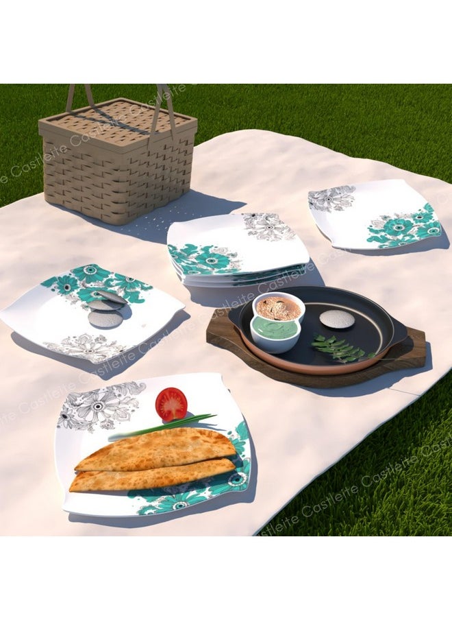Castleite Marvella Melamine Dinner Plates Set of 6 for Serving - Size - 11', Edgy Square, Unique Design, Break Resistant for Home, Kitchen, Restaurant, Party - Dishwasher Safe (Lazuli Dream)