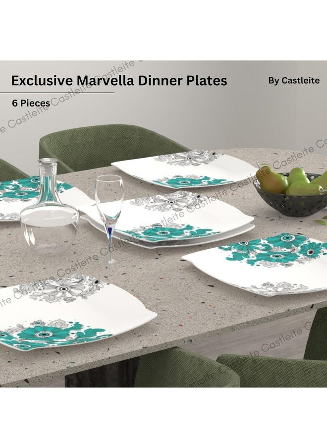 Castleite Marvella Melamine Dinner Plates Set of 6 for Serving - Size - 11', Edgy Square, Unique Design, Break Resistant for Home, Kitchen, Restaurant, Party - Dishwasher Safe (Lazuli Dream)