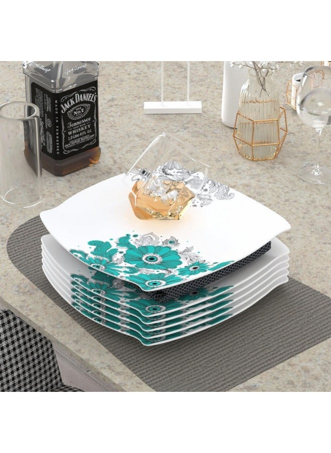 Castleite Marvella Melamine Dinner Plates Set of 6 for Serving - Size - 11', Edgy Square, Unique Design, Break Resistant for Home, Kitchen, Restaurant, Party - Dishwasher Safe (Lazuli Dream)