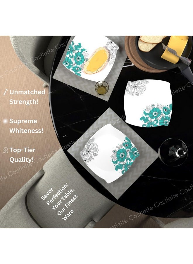 Castleite Marvella Melamine Dinner Plates Set of 6 for Serving - Size - 11', Edgy Square, Unique Design, Break Resistant for Home, Kitchen, Restaurant, Party - Dishwasher Safe (Lazuli Dream)
