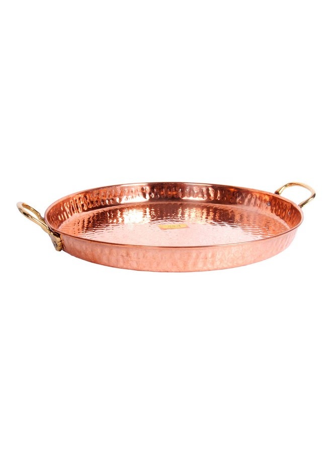 SHIV SHAKTI ARTS® Handmade Pure Copper Big Cu Platter/Serving Plate Tray Hammered Design with Brass Handle Dinnerware, Homeware, Kitchenware::Set of 1