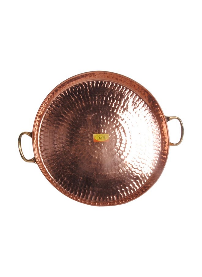 SHIV SHAKTI ARTS® Handmade Pure Copper Big Cu Platter/Serving Plate Tray Hammered Design with Brass Handle Dinnerware, Homeware, Kitchenware::Set of 1