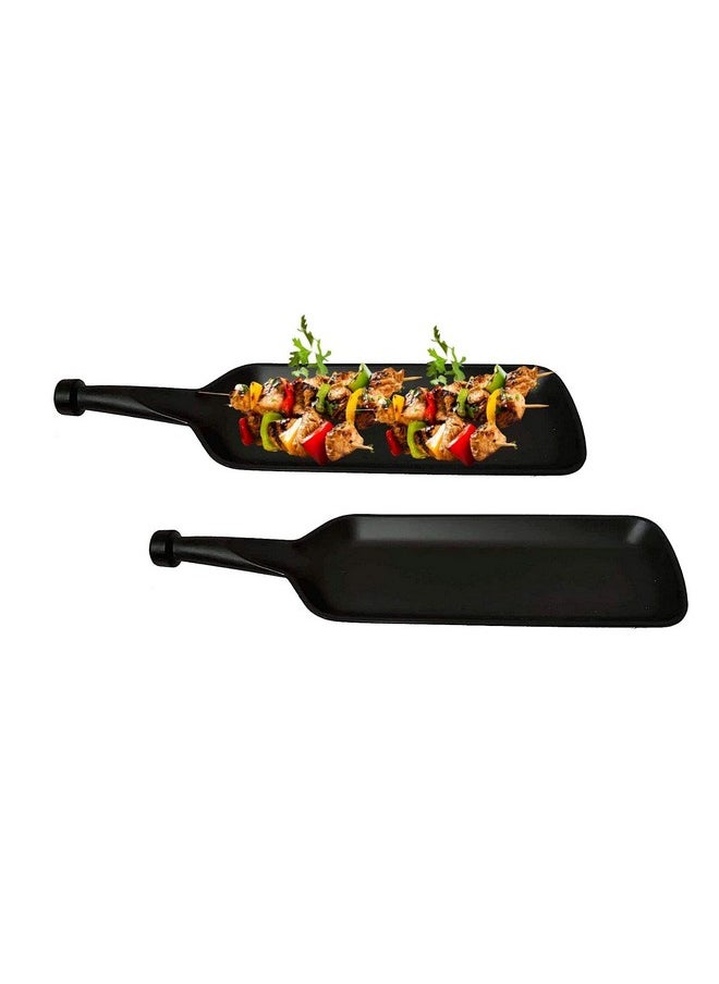 FORKLS Melamine Trays and Platters Sets for Serving Snacks and Desserts for for Home, Hotel & Restaurant Kitchen- Black Pack of 2