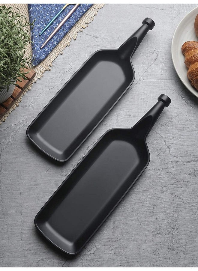 FORKLS Melamine Trays and Platters Sets for Serving Snacks and Desserts for for Home, Hotel & Restaurant Kitchen- Black Pack of 2
