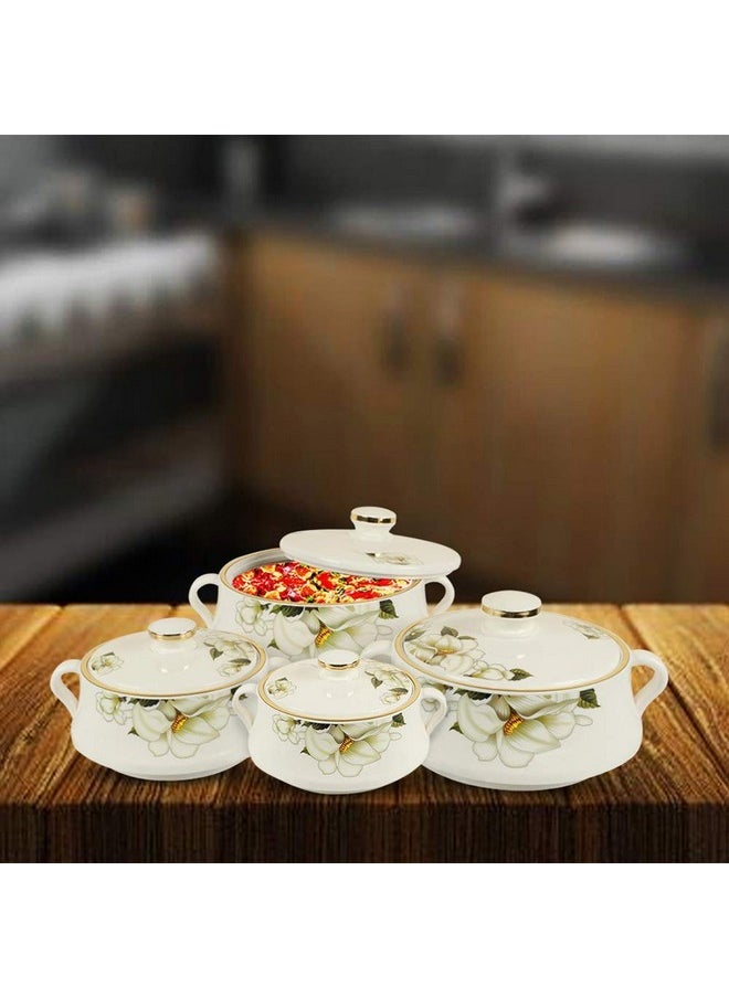 Nayasa Plastic Floral Casserole Lorenzo(500, 1000, 1500 and 2000ml)(White)_Set of 4