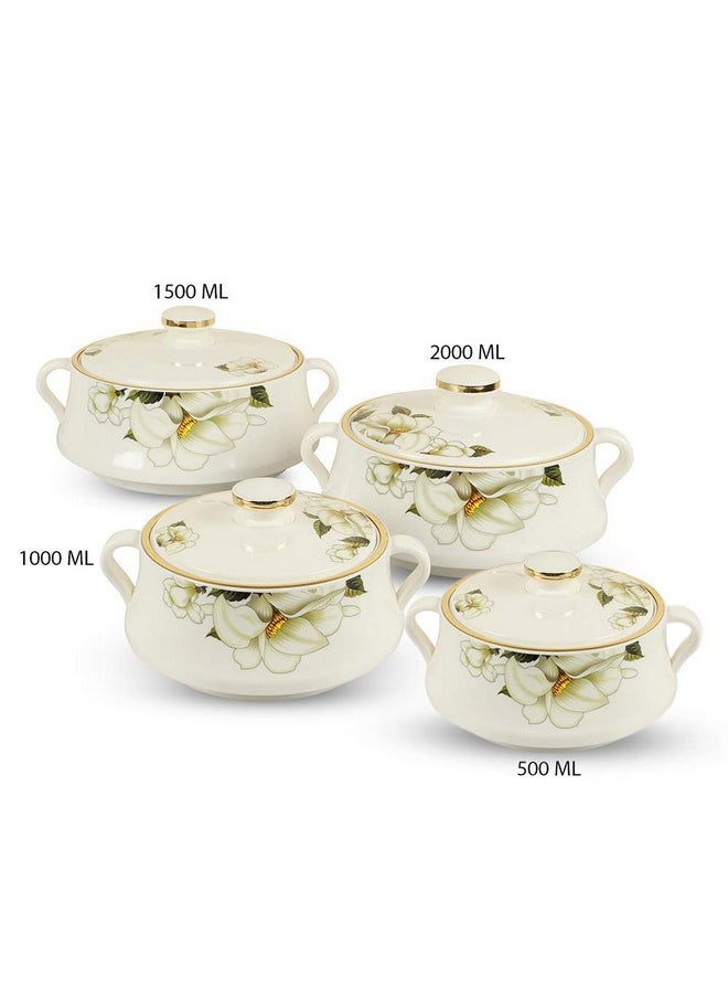 Nayasa Plastic Floral Casserole Lorenzo(500, 1000, 1500 and 2000ml)(White)_Set of 4