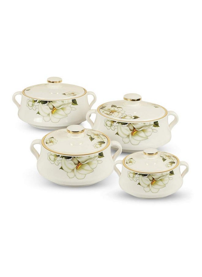 Nayasa Plastic Floral Casserole Lorenzo(500, 1000, 1500 and 2000ml)(White)_Set of 4