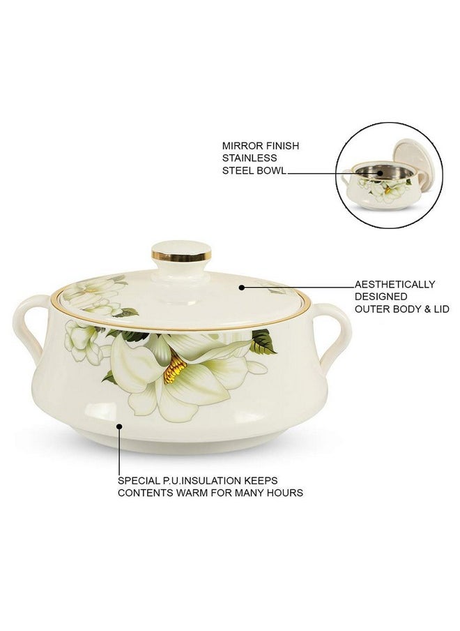 Nayasa Plastic Floral Casserole Lorenzo(500, 1000, 1500 and 2000ml)(White)_Set of 4