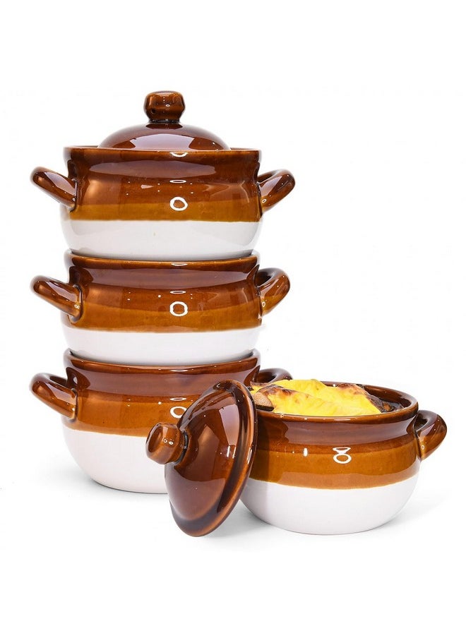 Vumdua French Onion Soup Bowls with Lids and Handles, 16 oz Ceramic Soup Crocks for Chilli, Cereal, Cereal, Pot Pies - French Onion Soup Crocks, Oven, Broil & Dishwasher Safe, Set of 4