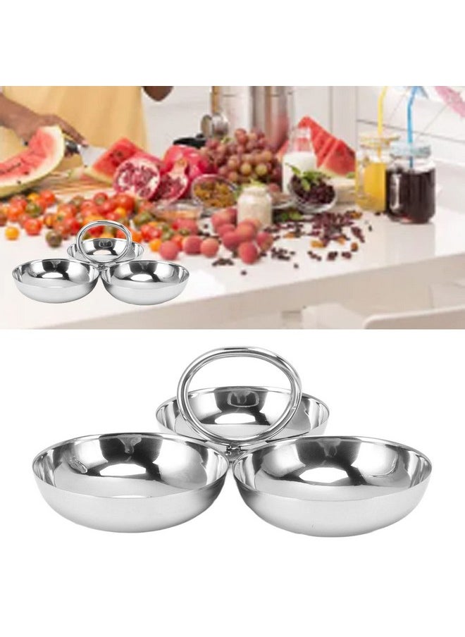 Fdit Snack Bowl Fruit Plate, 3 in 1 Portable Stainless Steel Fruit Plate for Candy for Home for Barbecue for Fruit (12)
