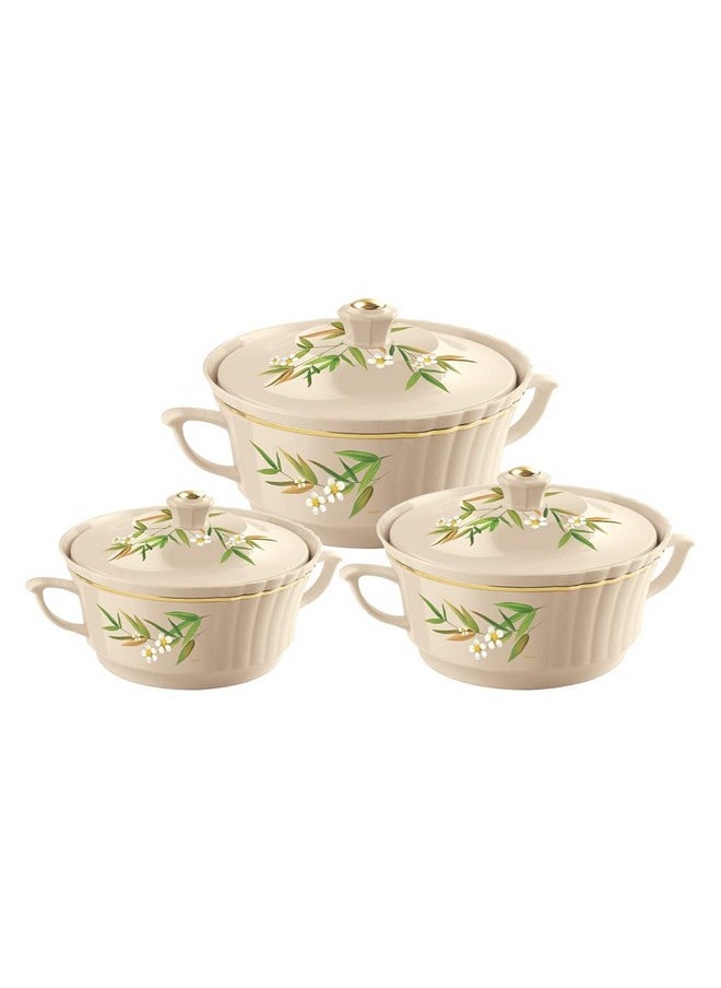 Nayasa Destiny Insulated Inner Steel Casserole Set of 3 | 500 1000 1500 ML | BPA Free | Food Grade | Used for Keeping Roti | Serving Dal | Chawal | Gravy | Hot Pot | Ivory