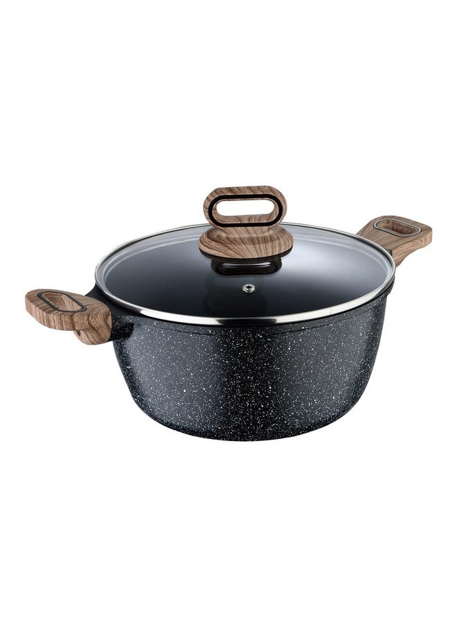 Bergner Ultimate Non Stick Casserole/Briyani Pot/Handi with Glass Lid, 28 cm, 6 litres, Induction Base, Wooden Soft Touch Handle, Food Safe (PFOA Free), Thickness 4.5mm, Gas Ready