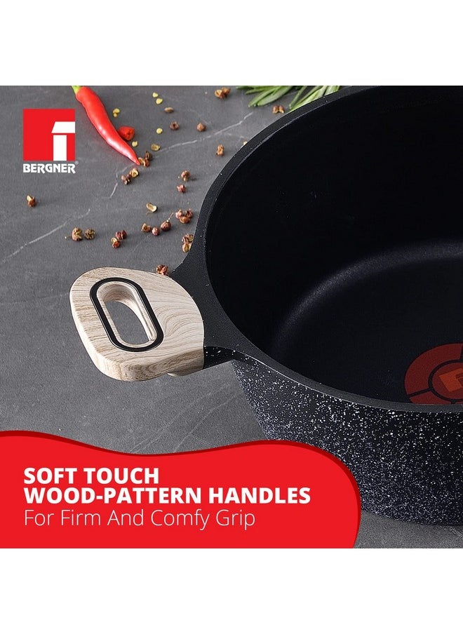 Bergner Ultimate Non Stick Casserole/Briyani Pot/Handi with Glass Lid, 28 cm, 6 litres, Induction Base, Wooden Soft Touch Handle, Food Safe (PFOA Free), Thickness 4.5mm, Gas Ready