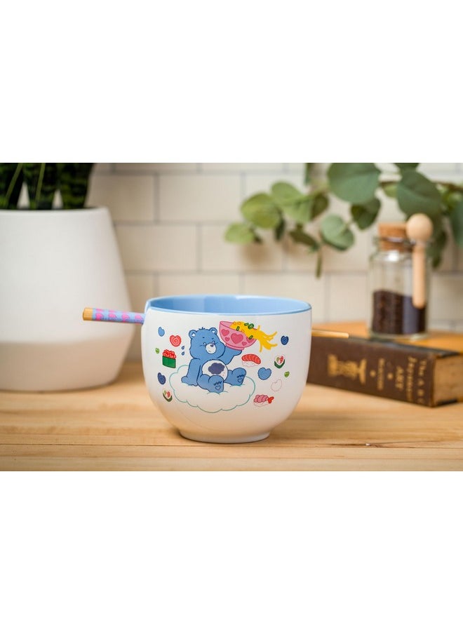 Silver Buffalo Care Bears Food Sushi Ceramic Ramen Noodle Rice Bowl with Chopsticks, Microwave Safe, 20 Ounces