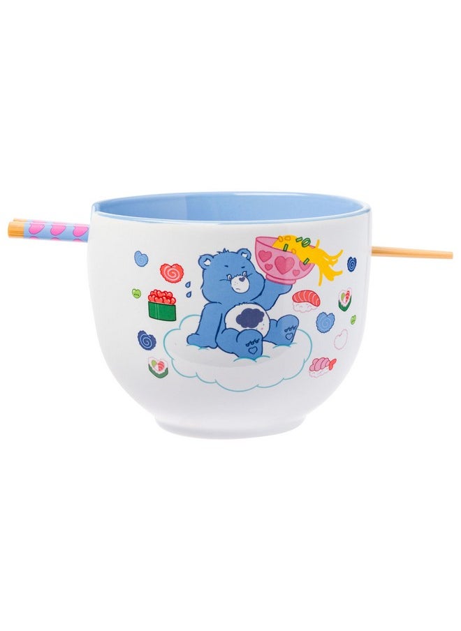 Silver Buffalo Care Bears Food Sushi Ceramic Ramen Noodle Rice Bowl with Chopsticks, Microwave Safe, 20 Ounces