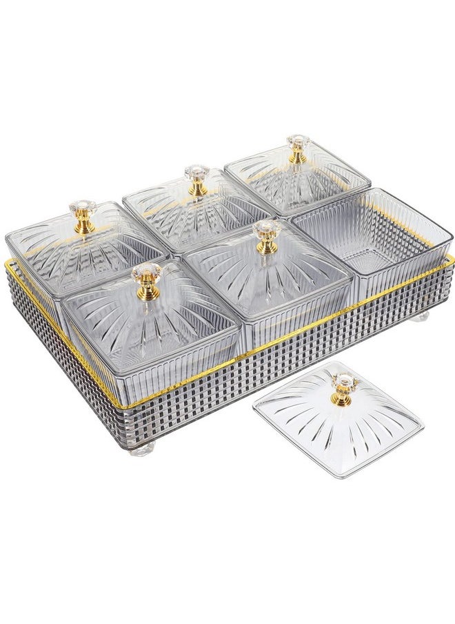 Cabilock Wedding Decor Dry Fruit Tray with Lid Divided Snacks Dish Serving Plate Appetizer Plate with Tray Party Wedding Nuts Plate Food Storage Box Containers (Grey) Snack Containers