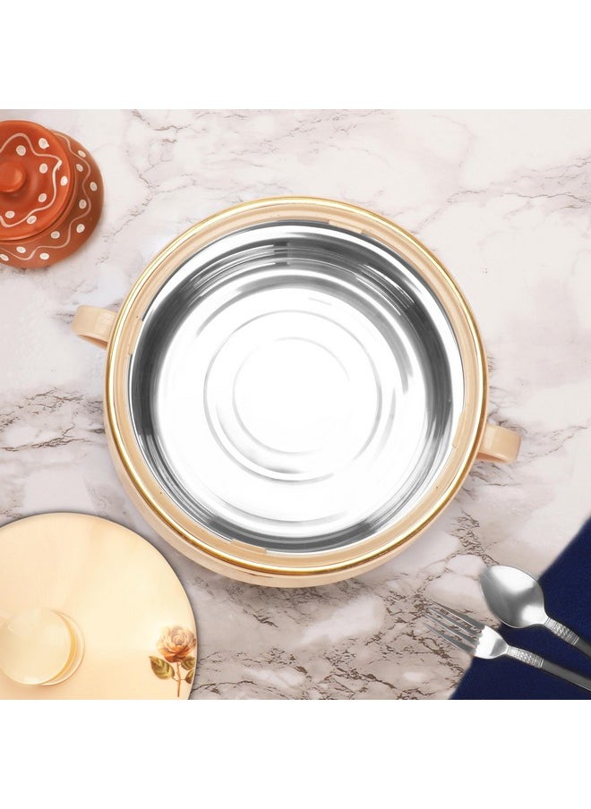 Nayasa Lorenzo Casserole 2000 ML | Thermoware Insulated Casserole with Stainless Steel Inner | Elegant Design | Serveware | Side Handles | Easy to Carry | Beige