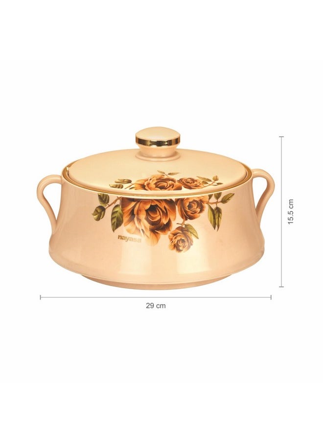 Nayasa Lorenzo Casserole 2000 ML | Thermoware Insulated Casserole with Stainless Steel Inner | Elegant Design | Serveware | Side Handles | Easy to Carry | Beige