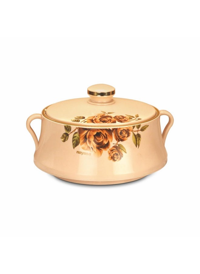 Nayasa Lorenzo Casserole 2000 ML | Thermoware Insulated Casserole with Stainless Steel Inner | Elegant Design | Serveware | Side Handles | Easy to Carry | Beige
